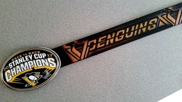 PITTSBURGH PENGUINS Leather Belt &amp;matching Epoxy 2017 Championship Buckle - £30.58 GBP