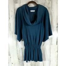 Soft Surroundings Sweater Medium Dark Teal Blue Cowl Neck Semi Sheer Smo... - $24.72