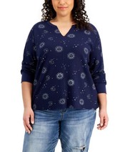 Rebellious One Womens Trendy Plus Size Printed Notch-Neck Thermal Top, 2X - £23.46 GBP