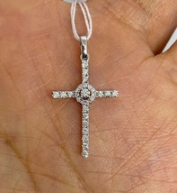 1.15Ct Round Cut Real Moissanite Tester Pass Cross Pendant 14K White Gold Plated - £142.87 GBP