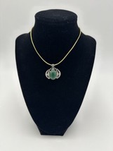 Green Jade Stone Women&#39;s Jewelry Sterling Silver Pendant Vintage 925 - $67.50