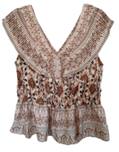 Rachel Zoe Women&#39;s Peasant Blouse Top V-Neck Sleeveless Boho Size XS Ivory Brown - £15.45 GBP