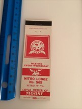 Superior Matchbook Nitro West Virginia WV Moose Lodge 565 Advertise Vintage USA - £10.94 GBP