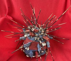 Cameroon  Bamileke Tribe Ethnographic Treasure ~ Woven Hat With Porcupin... - $120.00