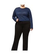Good American Long Sleeve Linen Crew Neck Shirt, Black/Blue, Size 14/16 ... - $53.34 CAD