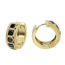 3 Ct Lab-Created Black Onyx Small Hoop Huggie Earrings in 14k Yellow Gold Plated - £51.55 GBP