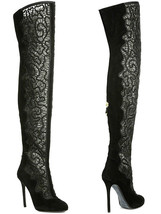 NEW Nicholas Kirkwood Lace Embroidered Black Suede Over The Knee Boots 38 8 - £374.12 GBP