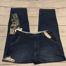 Makaveli Branded Tupac Dollar Bills Mens 40x34 Jeans Hip Hop Baggy Blue - £70.49 GBP