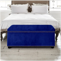 Velvet Upholstered Ottoman Storage Box Bedroom Footstool Blanket Toy Box  - £106.15 GBP