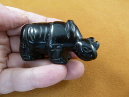(Y-RHI-712) black RHINO rhinoceros gemstone FIGURINE carving love baby r... - $17.53