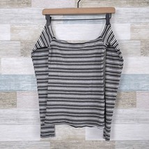 Hollister Ribbed Square Neck Slim Tee Black Gray White Striped Womens Me... - $15.83