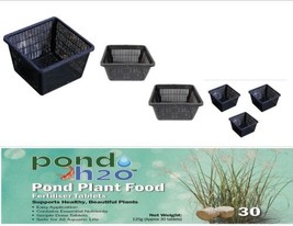 Plastic Mesh Aquatic Pond Plant Basket Kit with Plant Food, 6 Planting Pots - £44.60 GBP