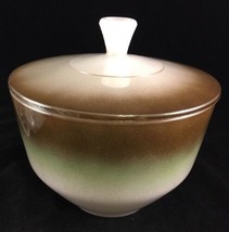 FEDERAL GLASS COVERED BOWL WHITE, BROWN, GREEN OPALESCENT 4.25 x 6.5 a1 - $9.85