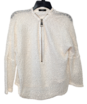 ALFANI Women&#39;s Cream White Open Weave Mesh Sweater Top with 3/4 Gold Zip... - $27.67