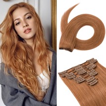 Clip In Hair Extensions Real Human Hair Natural Full Head 16Inch 8Pcs Real Hair  - £41.11 GBP