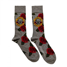 Guns N&#39; Roses Classic Logo Rose Pattern Crew Socks Grey - $14.98