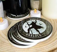 Warlock With Full Moon And Bats Ceramic Coaster Set of 4 Tiles With Cork... - $579.94 MXN