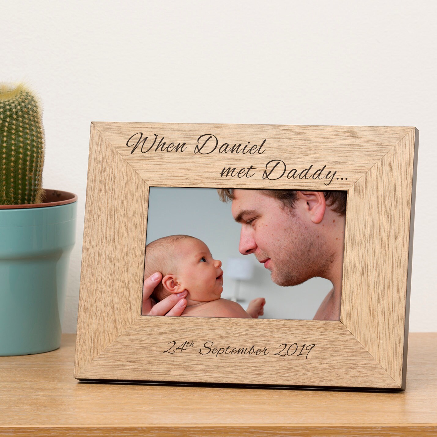 Primary image for Personalised Gift When Baby Name Met . . . Wooden Photo Frame Gift New Dad Gift 