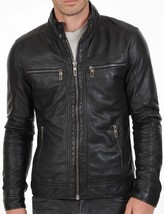 Genuine Lambskin Black Stylish Handmade Motorcycle Biker Men&#39;s Leather Jacket - £84.78 GBP