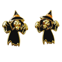 Witch Dangle Fashion Earrings Vintage Halloween Gold Tone - £11.66 GBP