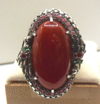 Vintage Makers Mark, 925 Carnelian Ring Green, Red &amp; Clear Crystals Size... - $148.50