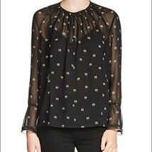 Maje Litea Trimmed Printed Semi Sheer Voile Bell Sleeve Blouse Size 1  S... - $435.85 MXN