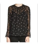 Maje Litea Trimmed Printed Semi Sheer Voile Bell Sleeve Blouse Size 1  S... - $435.85 MXN