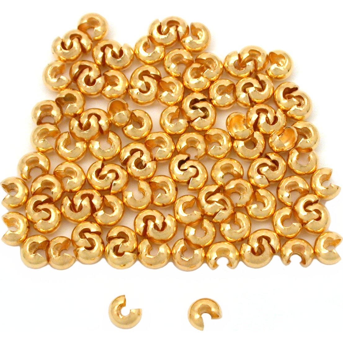 Primary image for 100 Real Gold Plated Crimp Bead Covers for Beading 3mm New