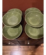 Set Of 6 Crate &amp; Barrel BAMBOO LEAF GREEN Portugal Pasta Soup Bowls, 9-1... - €116,98 EUR