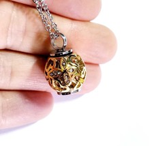 Gold Ball Urn, Cremation Necklace Pendant, Keepsake Jewelry Memorial, Urn Ashes  - £26.83 GBP