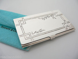 Tiffany &amp; Co Business Card Case Silver Nature Bamboo Leaves Office Gift Pouch - £467.54 GBP