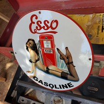 Vintage Esso Extra Gasoline Fuel Filling Station Porcelain Gas & Oil Pump Sign - £97.89 GBP