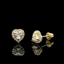 1CT Heart Simulated Diamond Halo Earrings 14k Yellow Gold Plated Studs Screwback - £75.99 GBP