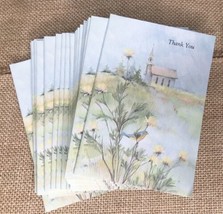 Vintage 23 Thank You Cards And Envelopes Field Of Flowers Church - $14.85