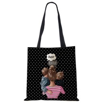 Cute Cartoon Super Mama Print Linen Tote Bag Reusable Shoulder Bags Mom and Baby - £12.85 GBP