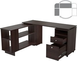 Inval L-Shaped Engineered Wood Reversible Computer Desk, Espresso - £331.16 GBP