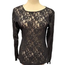 Liz Claiborne Liz Wear Vintage Black Long Sleeve Lace Top Stretch  - $19.97
