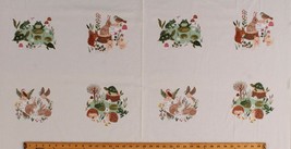 24&quot; X 44&quot; Panel Woodland Wander Rabbits Frogs Turtles Mint Cotton Fabric D306.39 - £6.89 GBP