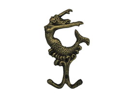 [Pack Of 2] Antique Gold Cast Iron Mermaid Key Hook 6&quot;&quot; - £38.41 GBP
