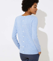 LOFT Button Back Sweater Talc Blue Heather New - £23.97 GBP