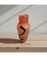 Hand Blown Orange &amp; Black Art Glass Vase Swirl Design Studio Glass Decor - $88.22