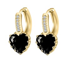14K Oro Amarillo Gp Forma Corazón Blanco y Negro 1 Diamante Aro Pendientes - £115.40 GBP