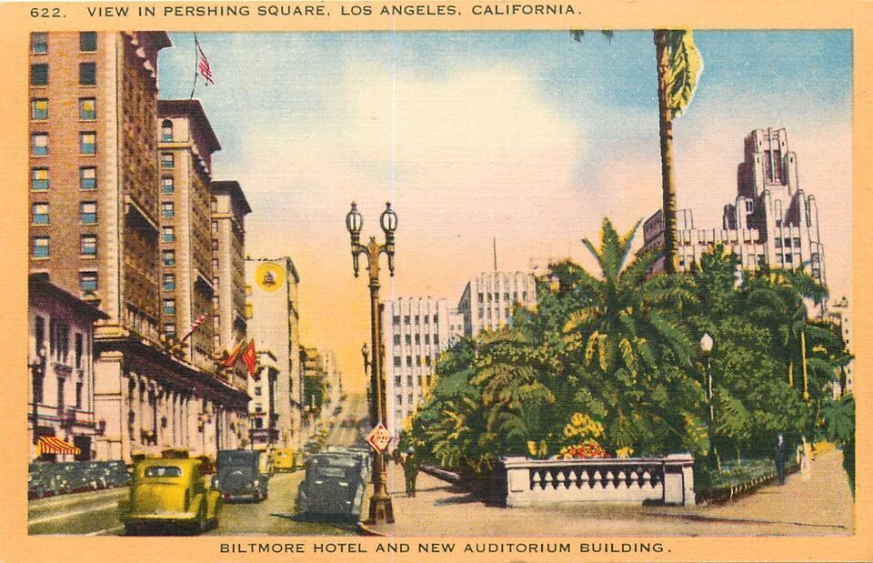 Linen Postcard CA Da858 Pershing Square Los Angles Biltmore Hotel Audito... - $3.47