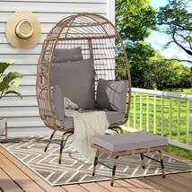 Oversized Wicker Rattan Egg Chair with Ottoman for Indoor/Outdoor - $4,243.35 MXN