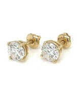 2.07 Ct Round Diamond Stud CVD Lab-Created Diamonds in 14k Yellow Gold E... - £3,763.42 GBP