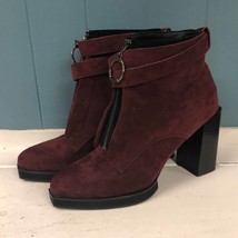 Odetina burgundy suede zip up boots square heels size 10 EUR 40 ankle st... - £50.49 GBP