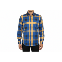 Men's Sports Shirt By Moderno Plaid Fancy Silky Long Sleeves MJLS-810 Navy Blue image 6