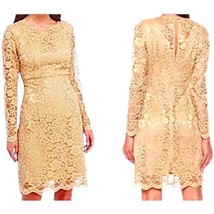 $189 Nanette Lepore Gold Lace Shift Dress 12 Large Lined Long Sleeve Bling NWT - £86.77 GBP