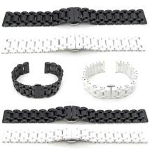 CERAMIC Watch Strap Bracelet Band BLACK WHITE 16mm &amp; 21mm Deployment Cla... - £30.04 GBP
