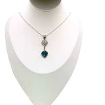 AWW Deep Blue Ink Heart Crystal &amp; 925 Silver Necklace - £50.89 GBP